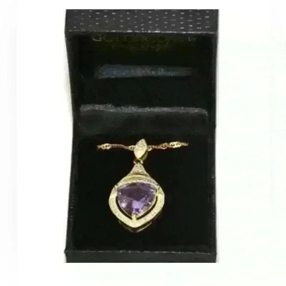 14kt Gold Plated Trillion Cut Amethyst Necklace 18-21" - Picture 6 of 10